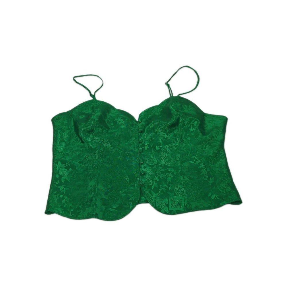 Vtg Victoria's Secret Emerald Green Jacquard Cami Top Gold Label Sz M Coquette